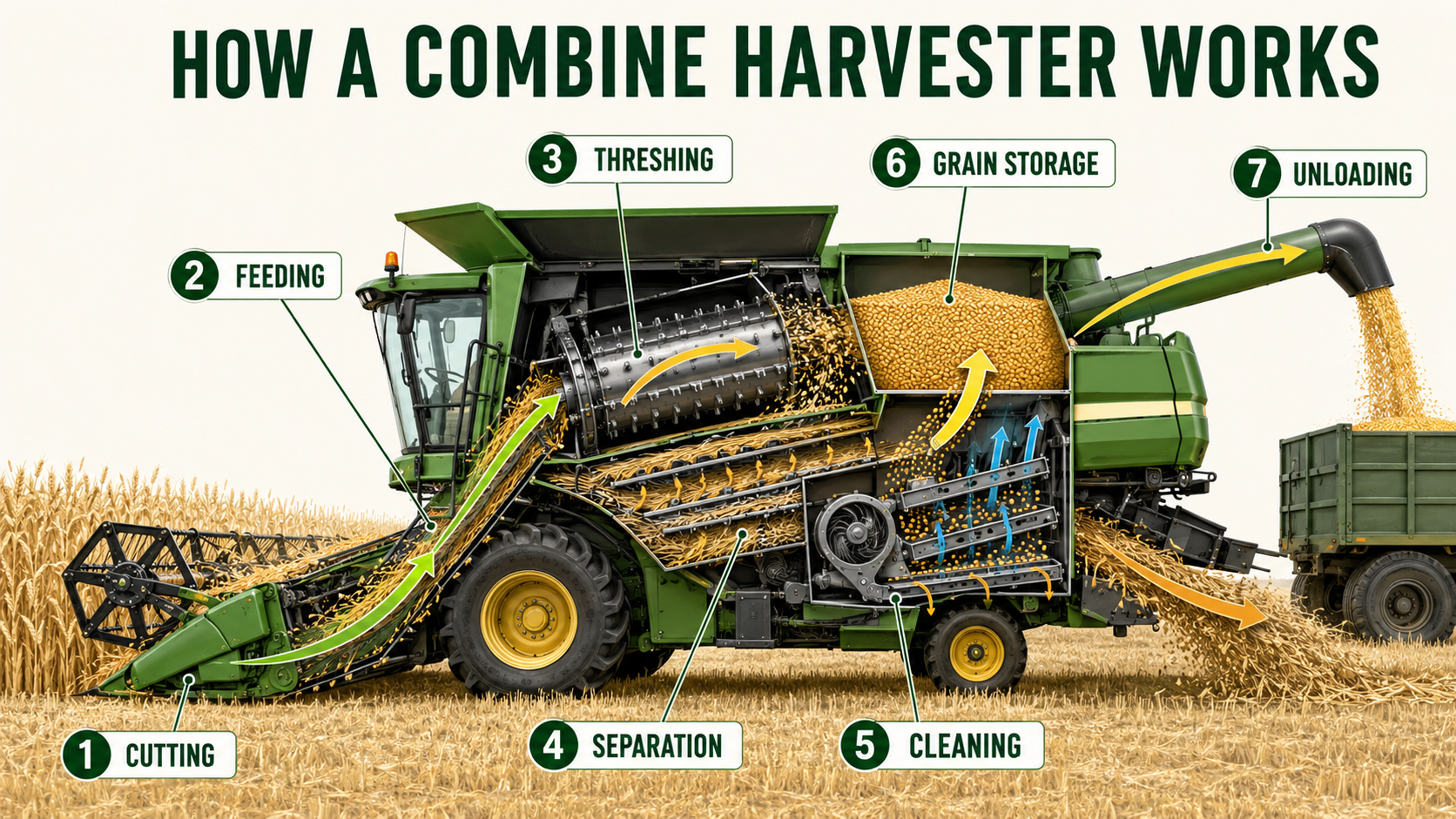 How a Combine Harvester Works: 7-Step Process how a combine harvester works step by step